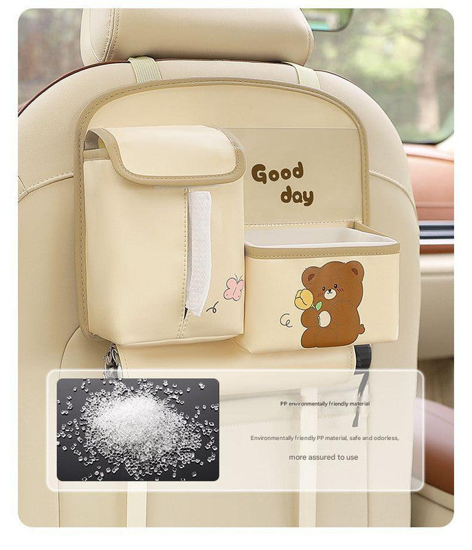 Car Seat Back Organizer with Practical design-Multi-Pocket Storage for Tissues and Gadgets-Brown