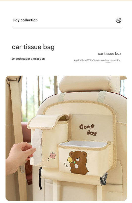Car Seat Back Organizer with Practical design-Multi-Pocket Storage for Tissues and Gadgets-Cute bear(Brown)