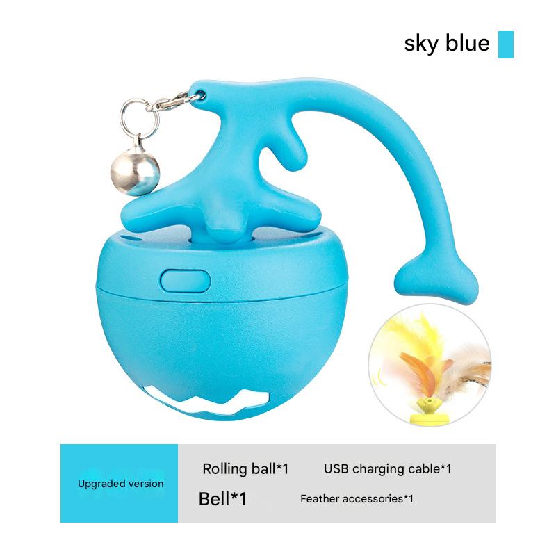 Rechargeable Interactive Cat Toy - Self-Rolling Ball with LED Light,Standard Edition Blue