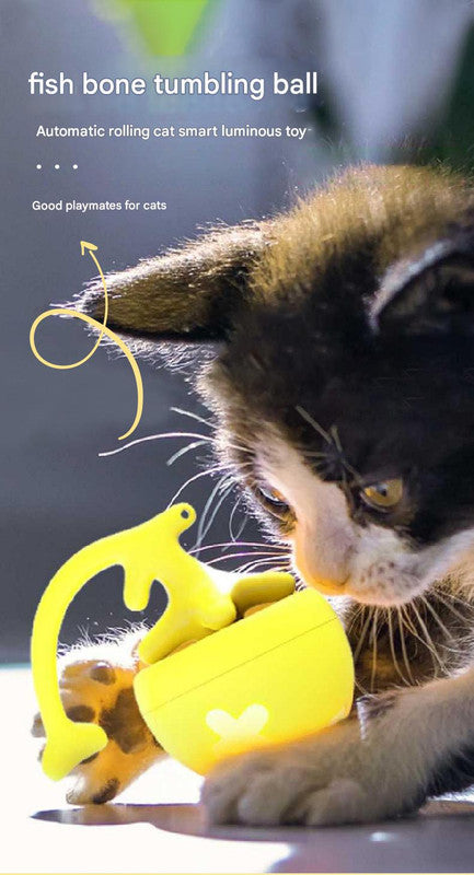 Rechargeable Interactive Cat Toy - Self-Rolling Ball with LED Light,Standard Edition Blue