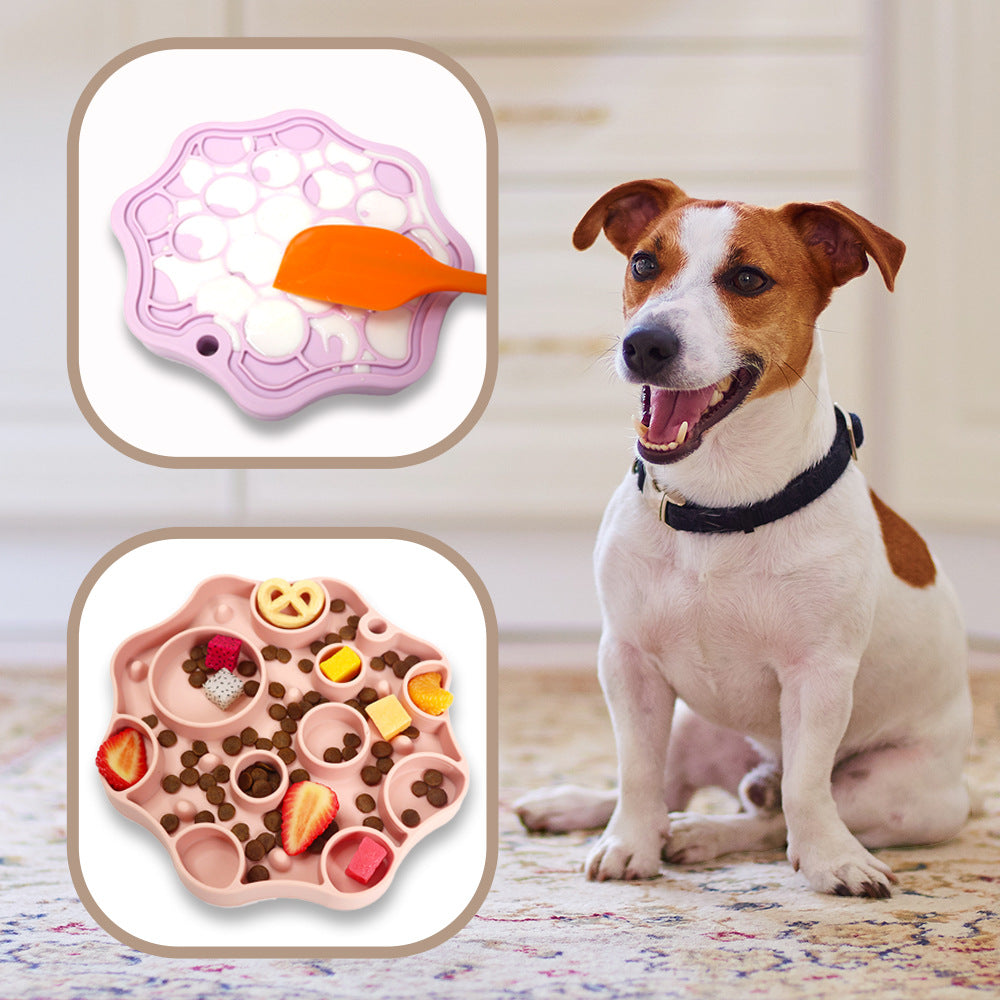 Silicone Dog Slow Feeder and Licking Mat - 2 in 1 Puzzle Bowl for Dog Slow Feeding(Grape purple)