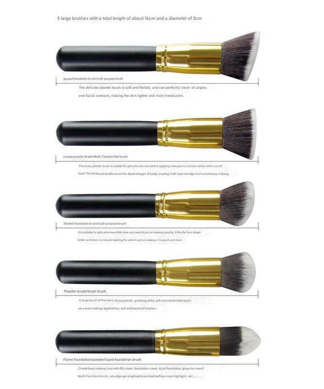 10-Piece Black and Gold Makeup Brush Set - Large and Small Brushes for Professional Beauty Application