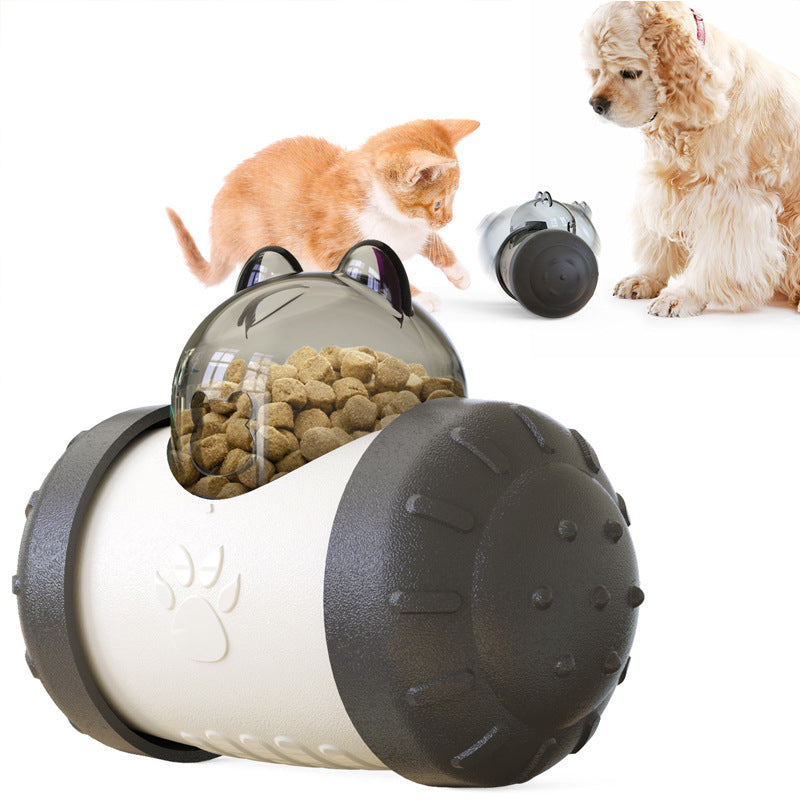 Pet Tumbler Treat Dispenser Ball,Interactive Feeding Toy for Dogs and Cats(Black and white)