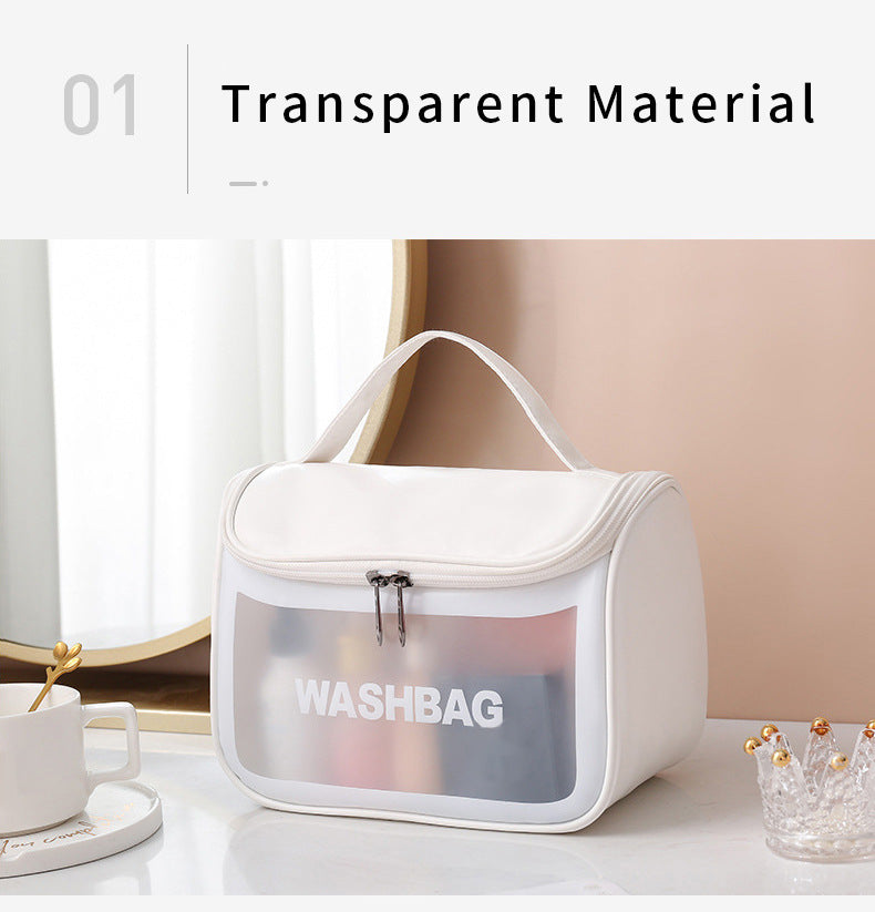 PVC Transparent Cosmetic Bag,Waterproof Portable Travel Organizer with Handle(white)
