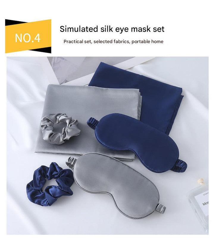 Luxury Satin Sleep Mask Gift Set,4-Piece with Pillowcase and Hair Accessories(Black)