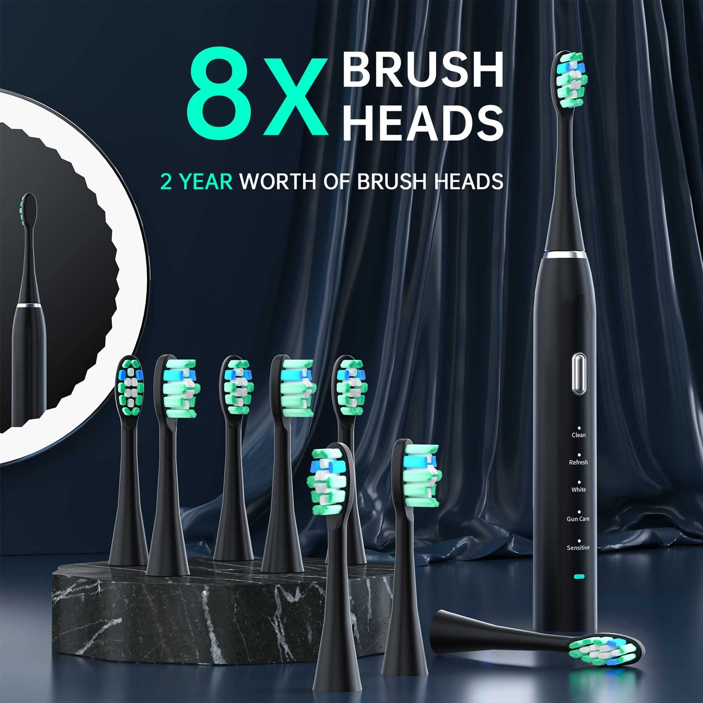 Advanced Electric Toothbrush with 5 Modes and 8 Brush Heads(White)