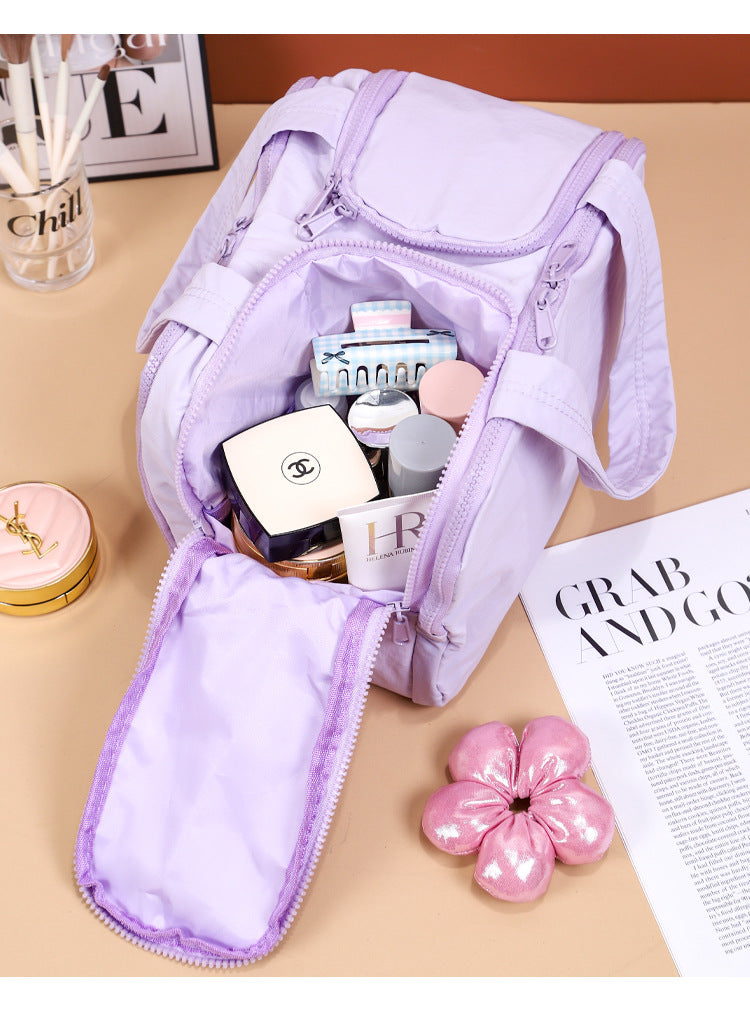 Portable Multi-Compartment Travel Toiletry & Makeup Organizer Bag with Brush Holders(Black)