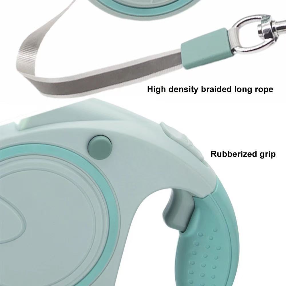 Green 3M Retractable Dog Leash - Built-in LED Light (No Batteries) and Bag Holder