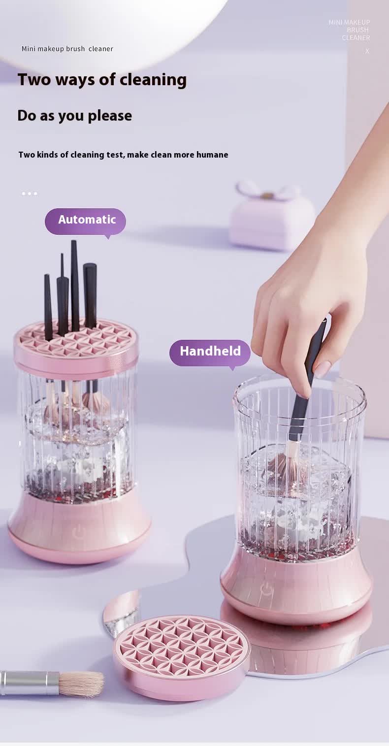 Pink Electric Makeup Brush Cleaner & Dryer Machine - Automatic Spinner Tool (Rechargeable model)