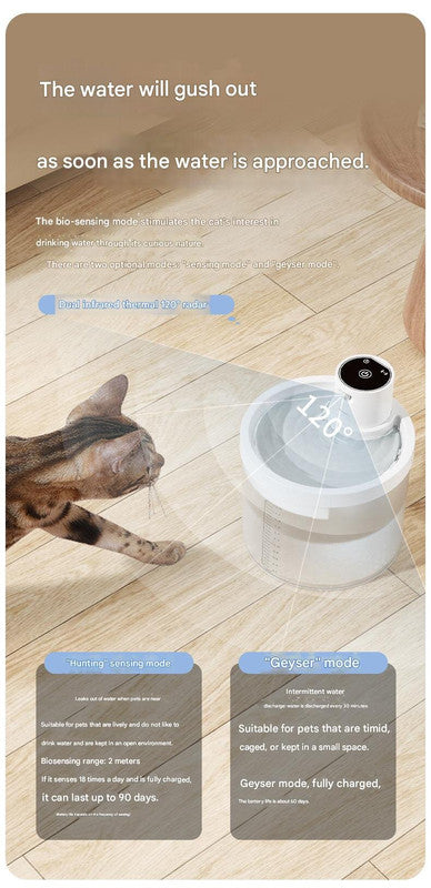 Black Wireless Automatic Pet Water Fountain - 2.2L Motion Sensor Dispenser