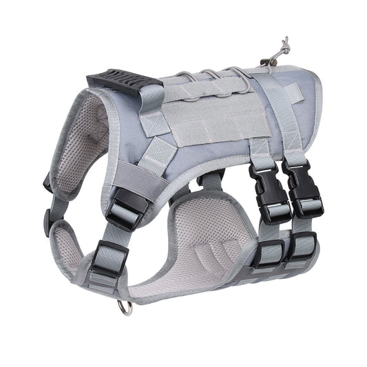 Gray Tactical Dog Training Harness - Adjustable Vest for Training and Walking - M