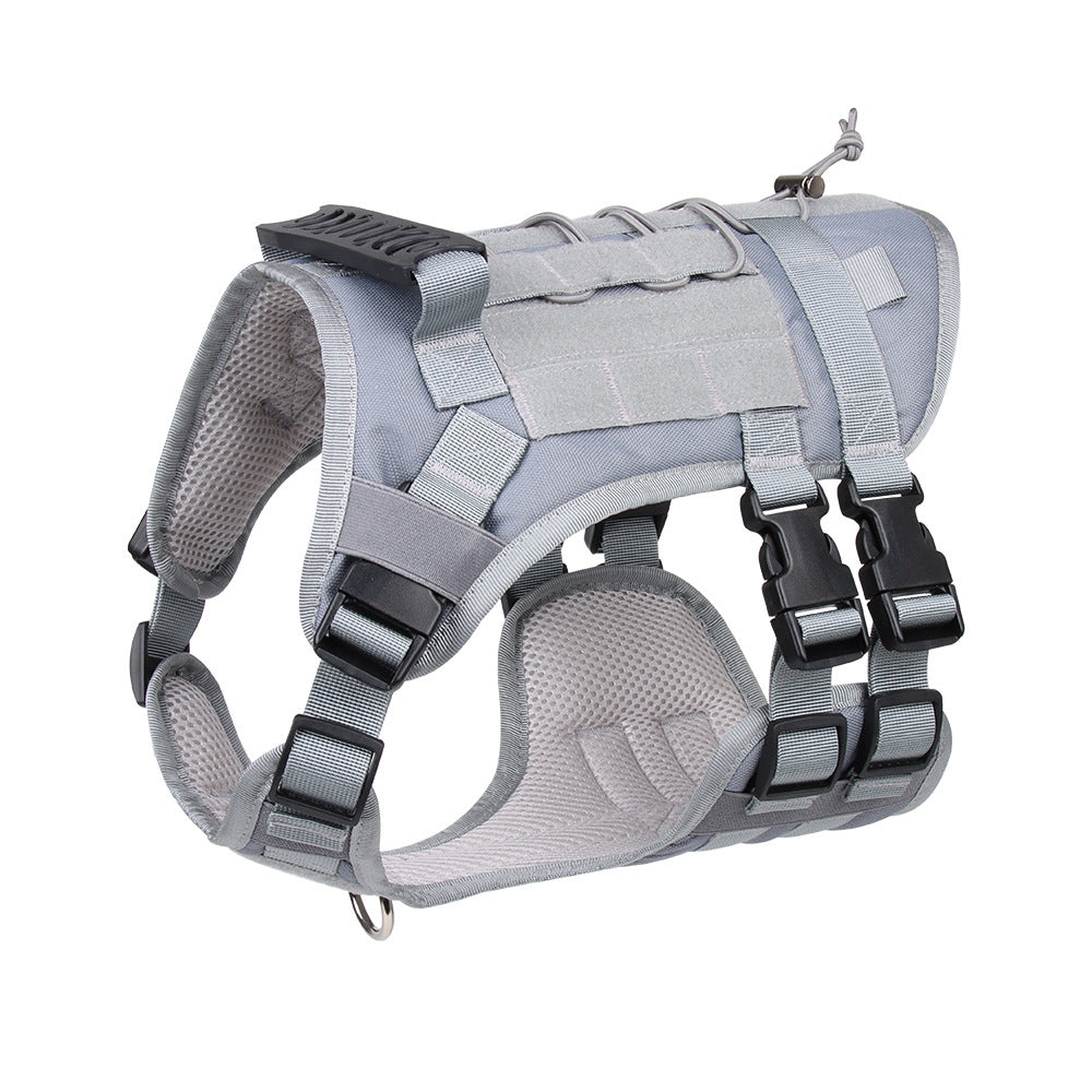 Gray Tactical Dog Training Harness - Adjustable Vest for Training and Walking - L