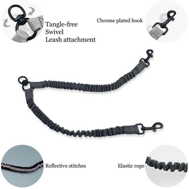 Black Pet Double-Ended Rope + 1.5M Leash - Easy to walk two dogs, tangle-free design