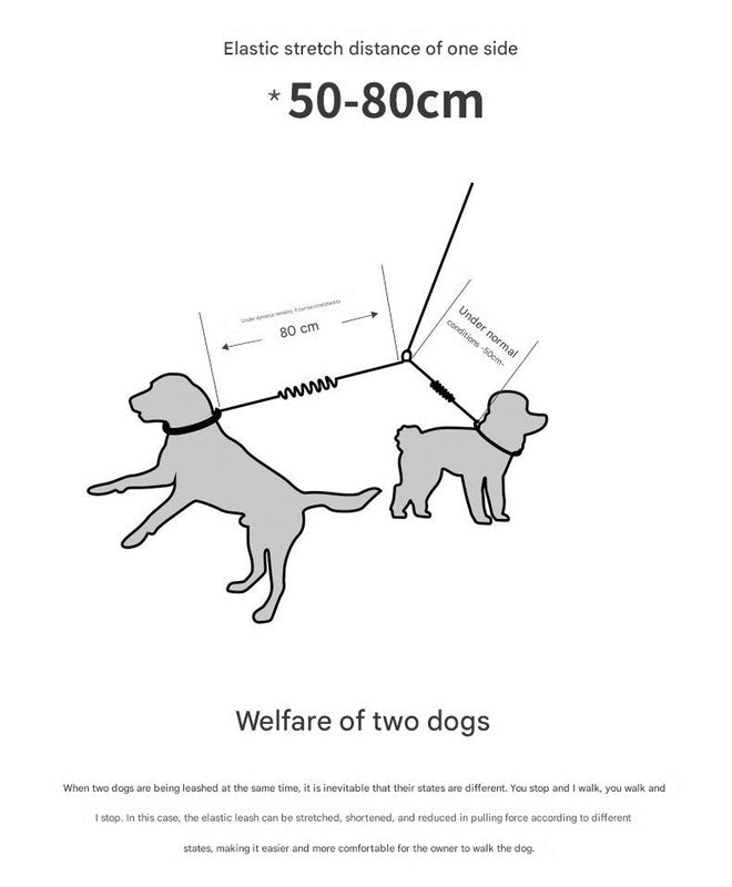 Green Pet Double-Ended Rope + 1.5M Leash - Easy to walk two dogs, tangle-free design