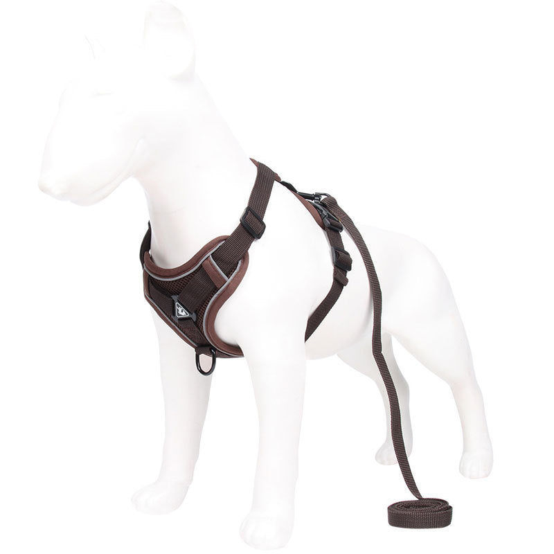 Brown Reflective Mesh Dog Harness and Leash Set - Adjustable No-Pull Vest - M