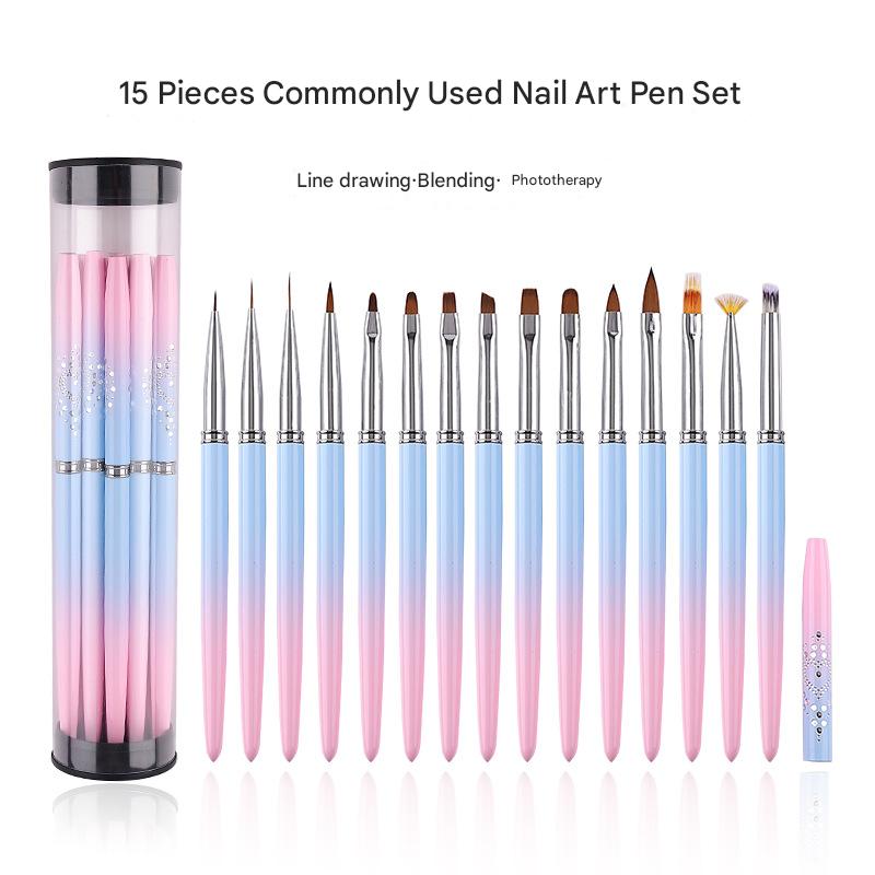 Professional Nail Art Brush Kit (15pcs) - Gradient Handles Manicure Tools