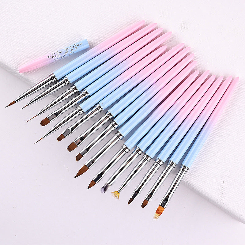 Professional Nail Art Brush Kit (15pcs) - Gradient Handles Manicure Tools