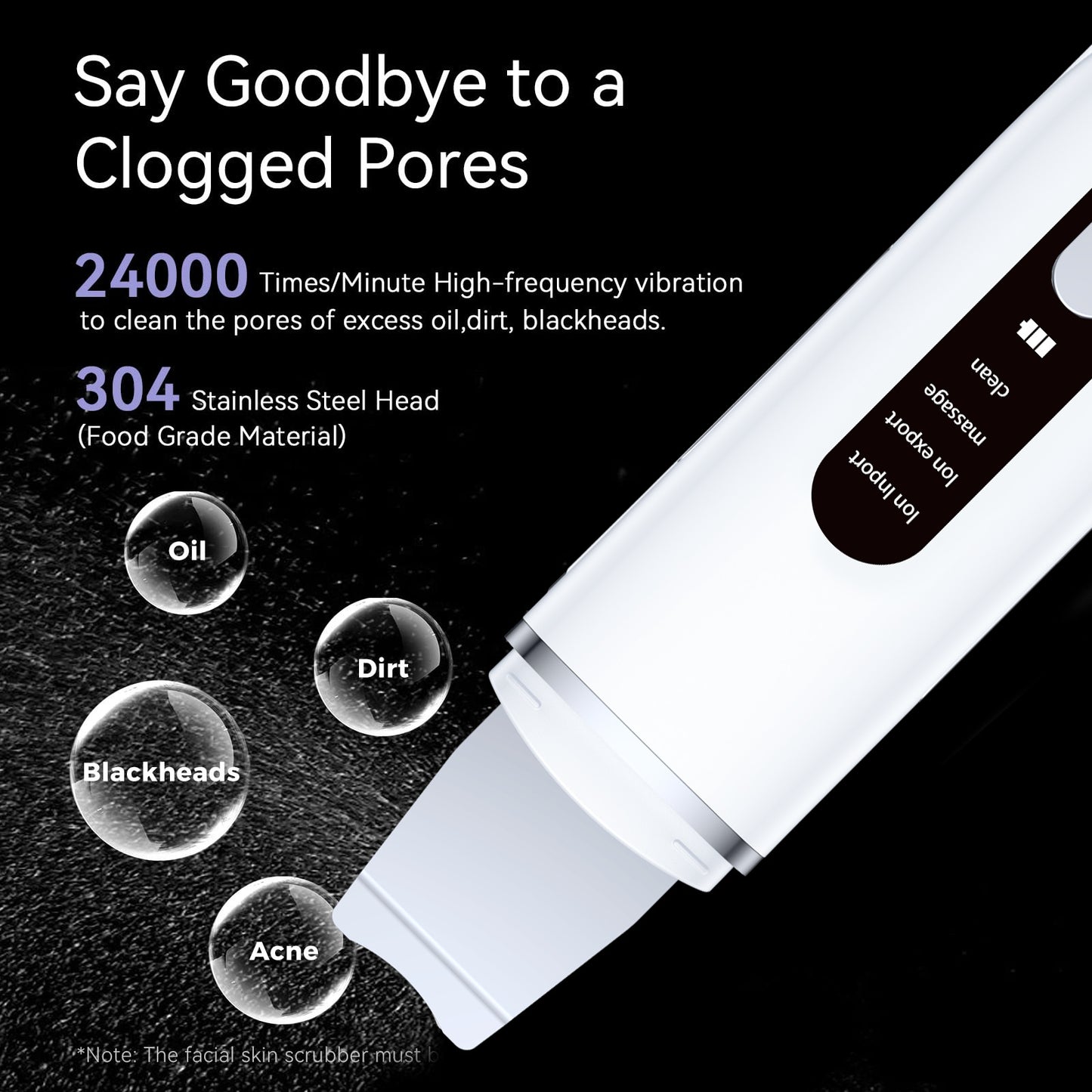 Rechargeable Ultrasonic Facial Spatula - Deep Pore Cleanser & Exfoliator