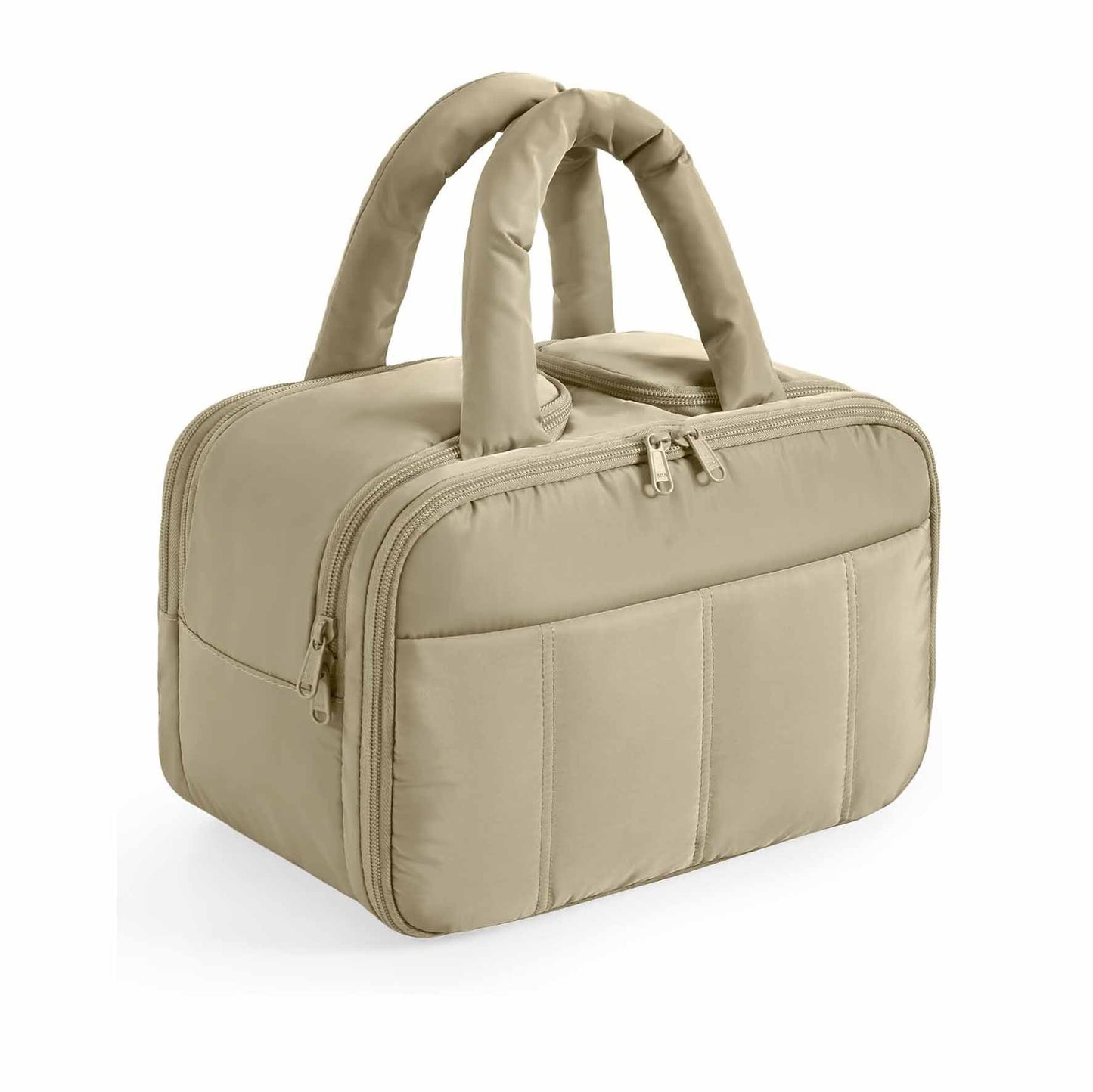 Camel Puffy Travel Wash Bag with Wide-Mouth Access and Wet-Dry Pockets