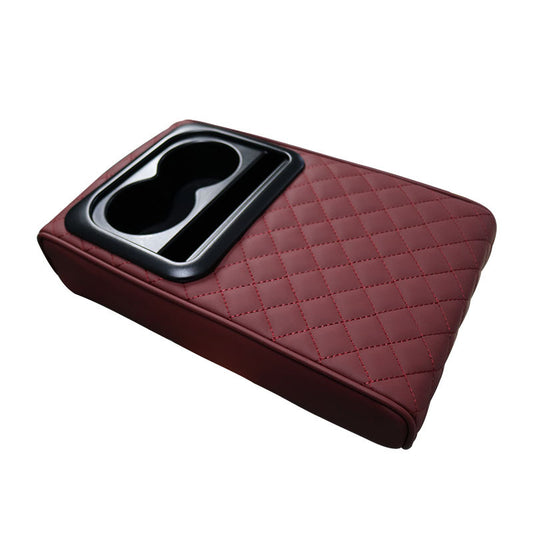 Wine red Auto Center Console Armrest Riser Pad with Dual Cup Holders - PU Leather