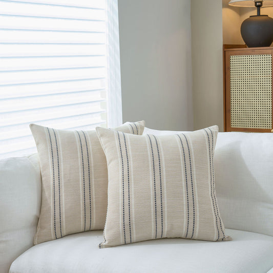 Textured Vertical Striped Pillowcases - Scandinavian Home Decor Accents (Grey Stripes Pair - 45x45cm)