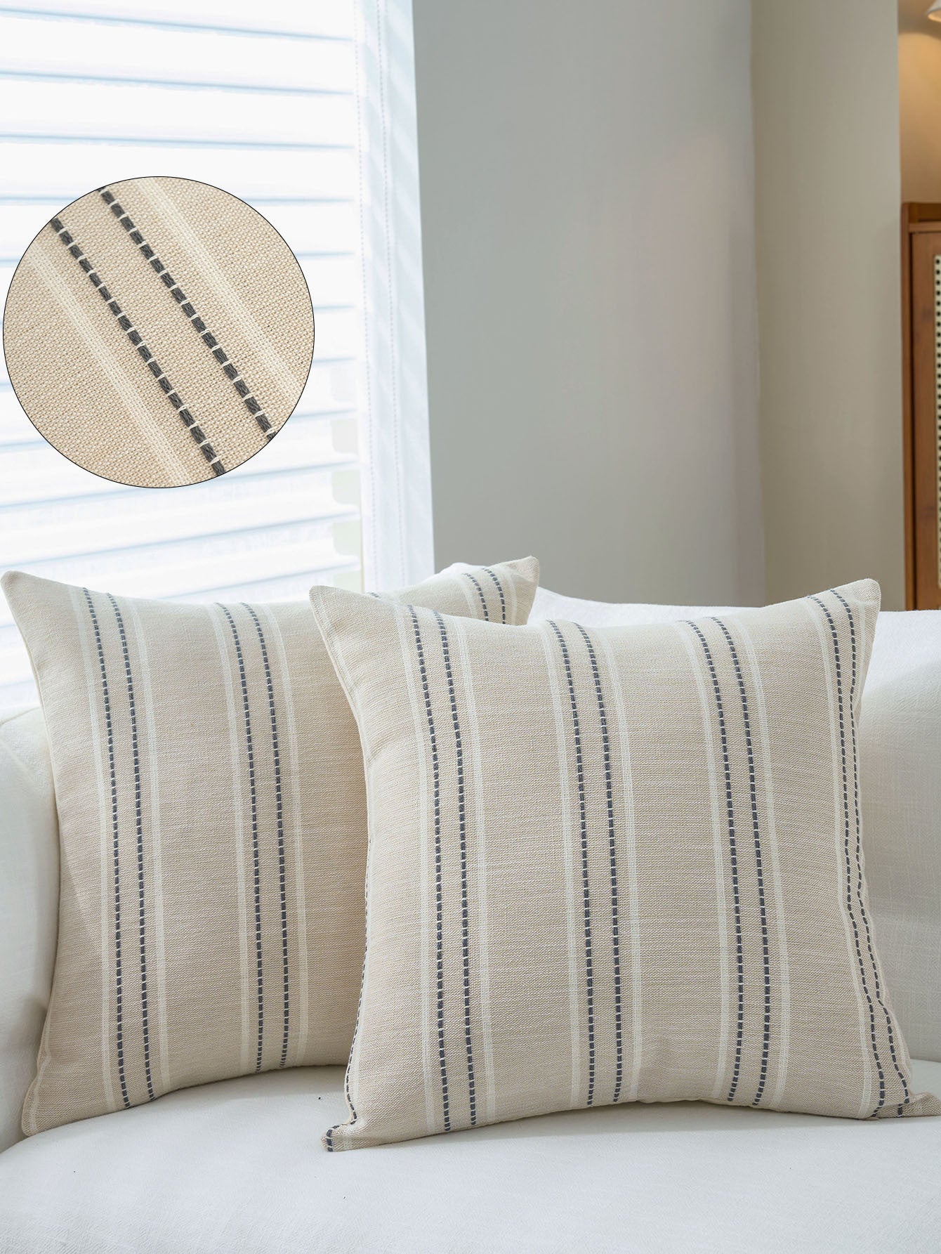 Textured Vertical Striped Pillowcases - Scandinavian Home Decor Accents (Grey Stripes Pair - 45x45cm)