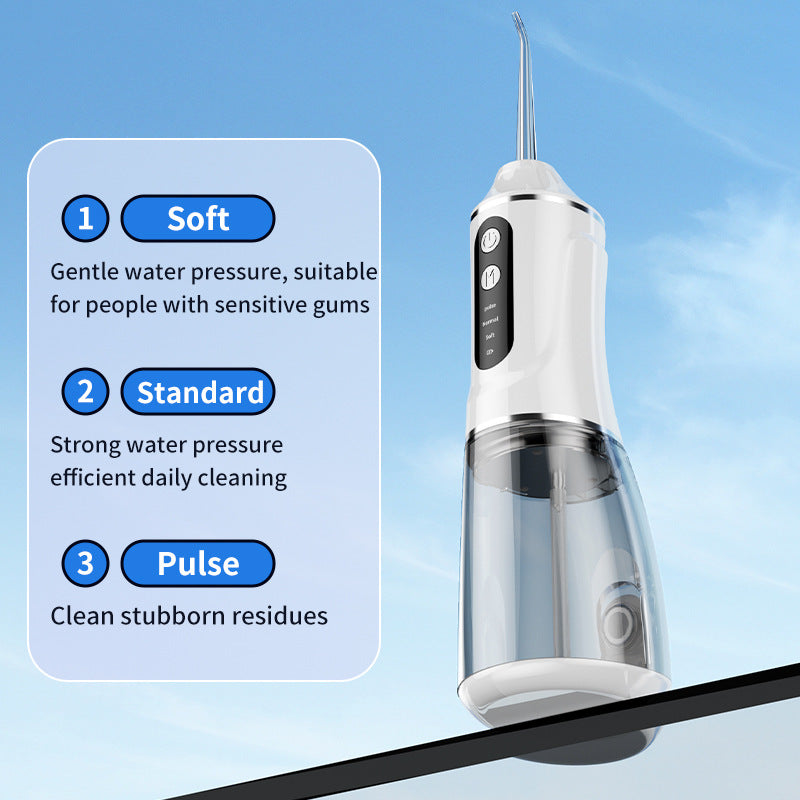 Portable Electric Oral Irrigator with 4 Nozzles 3 Pressure Modes - Black