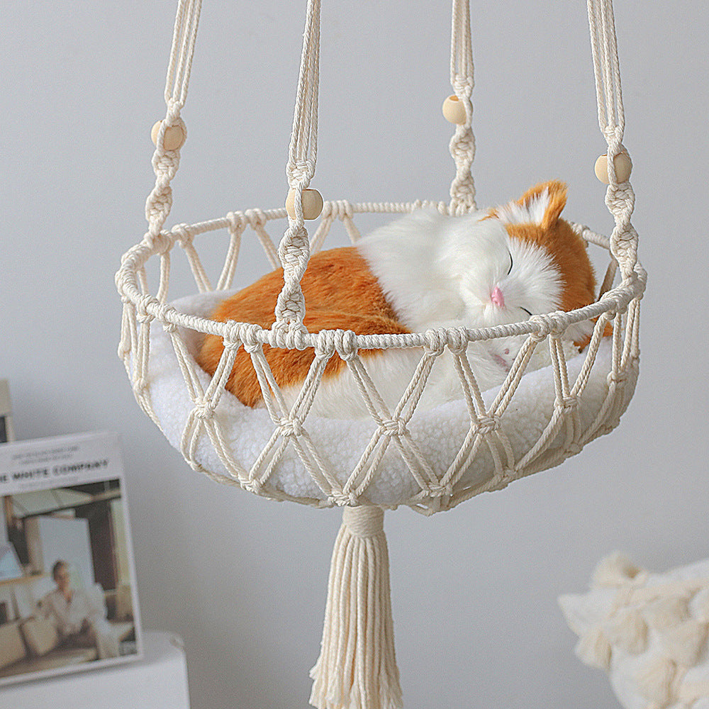 Pet Hammock for Cats with Wooden Beads - Pet Swing padding not included (Diameter : 30cm)