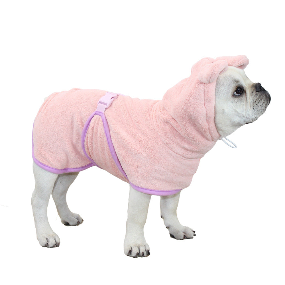 Pink Hooded Dog Bathrobe - Super Absorbent, Adjustable Fit, Cozy Pet Towel (Size : M)