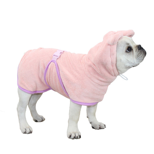 Pink Hooded Dog Bathrobe - Super Absorbent, Adjustable Fit, Cozy Pet Towel (Size : M)