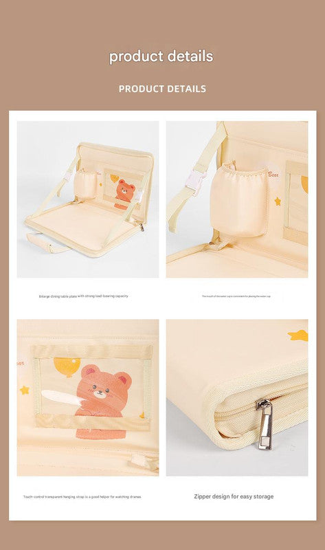 Yellow Foldable Car Back Seat Organizer Tray - PU Leather Travel Desk with Tablet Holder