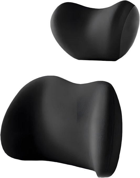 Black Ergonomic Memory Foam Car Headrest & Lumbar Support Cushion Set - Driving Comfort Neck & Back Pillow