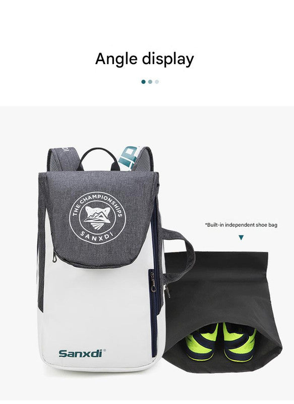 Purple and White Multifunctional Tennis & Badminton Backpack - Waterproof Racket Bag with Shoe Compartment