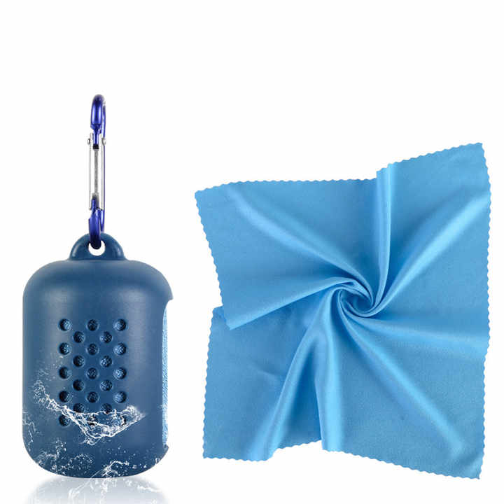 Dark Blue Quick Dry Cooling Towel Set (2 Pack) - Microfiber Sport Towels with Silicone Cases & Carabiners