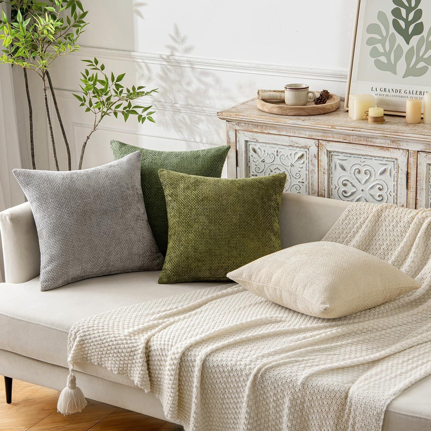 Yellow Plush Chenille Cushion Covers Set of 2 - Soft Textured Decorative Throw Pillow Cases for Sofa Couch, 45x45cm