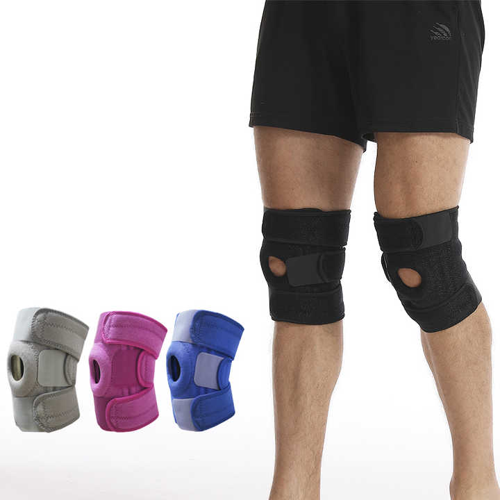 Pink Adjustable Knee Brace Support (Pair) with Dual Spring Stabilizers & Patella Gel Pad - Non-Slip for Sports Running Hiking