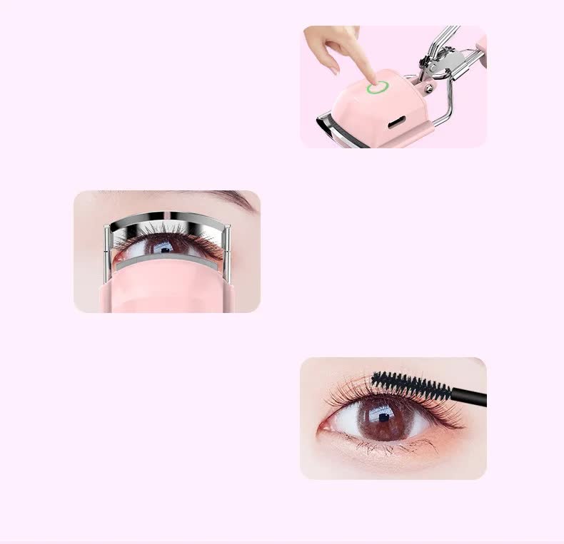 White USB-C Rechargeable Heated Eyelash Curler - Gentle Long-Lasting Lift with 2 Temperature Modes & Cute Cat Ear Design