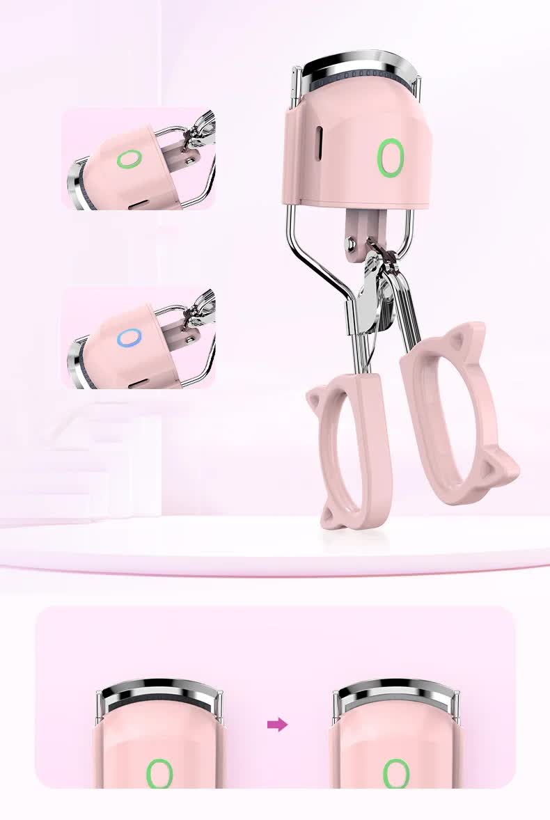 White USB-C Rechargeable Heated Eyelash Curler - Gentle Long-Lasting Lift with 2 Temperature Modes & Cute Cat Ear Design