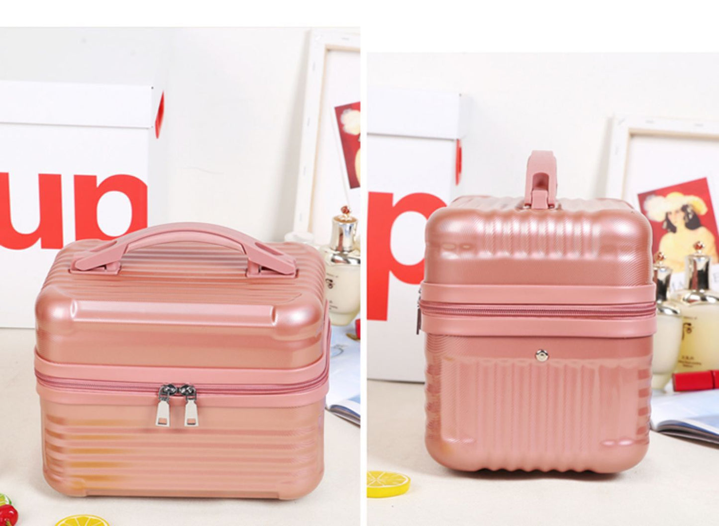 Silver Durable Hard Shell Makeup Travel Case - Large Capacity Portable Cosmetic Organizer Box with Handle