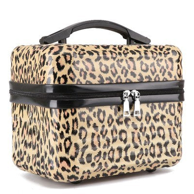 Yellow Leopard Pattern Durable Hard Shell Makeup Travel Case - Large Capacity Portable Cosmetic Organizer Box with Handle