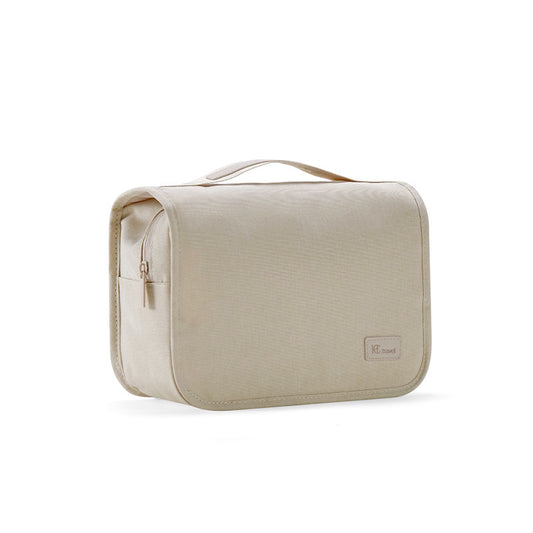 Beige Eco-Friendly RPET Hanging Toiletry Bag - Large Capacity Waterproof Travel Makeup Organizer