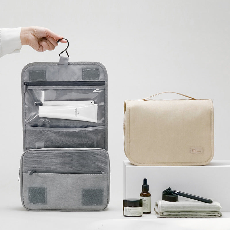 Beige Eco-Friendly RPET Hanging Toiletry Bag - Large Capacity Waterproof Travel Makeup Organizer