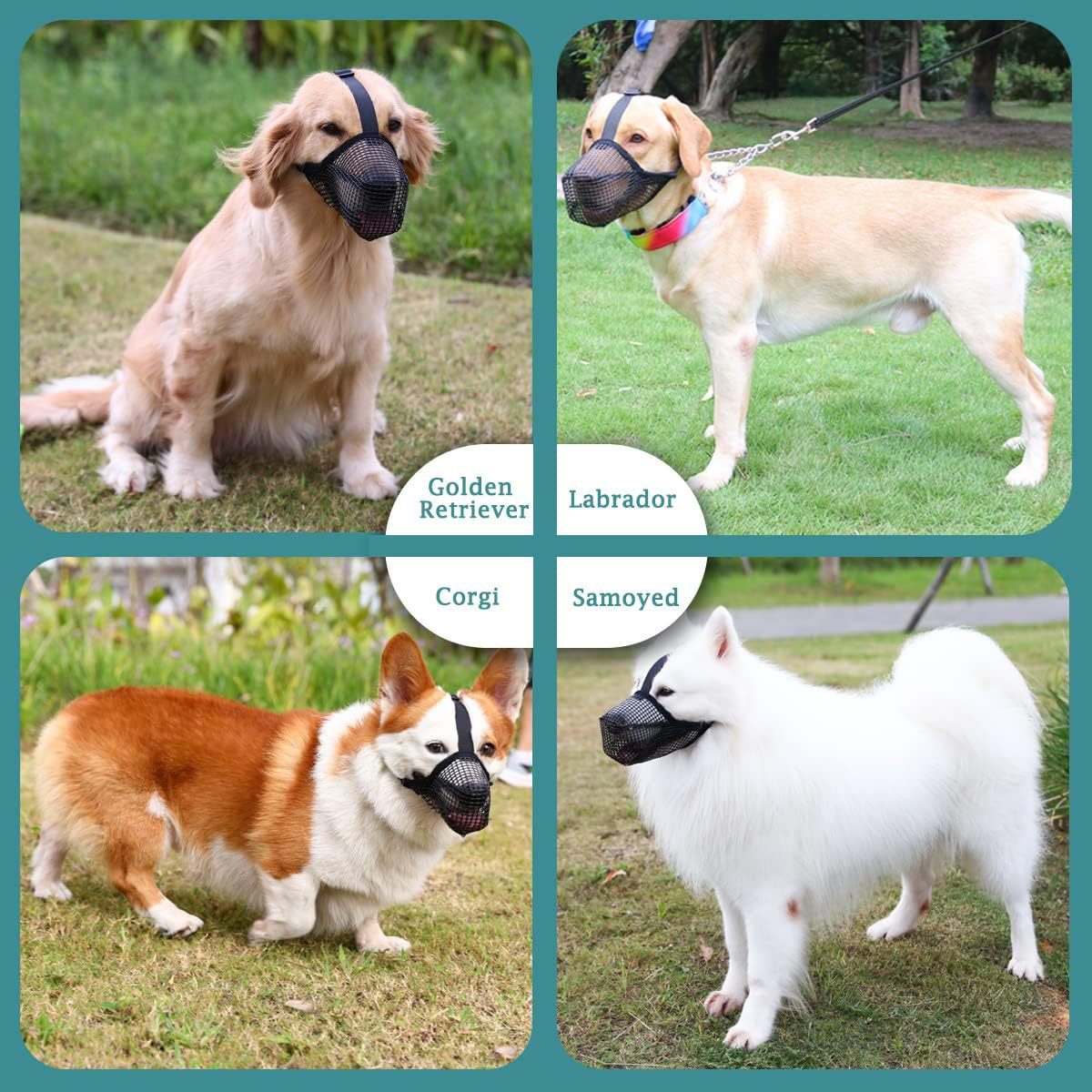 2 Pcs Size M Grey Breathable Mesh Dog Muzzle - Anti-Barking, Biting & Chewing - Adjustable & Comfortable Nylon Muzzle for Dogs