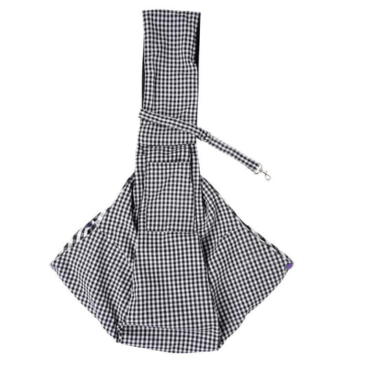 Black and White Checkered Comfortable Pet Sling Carrier for Small Dogs & Cats - Breathable Cotton Checkered Bag, Hands-Free, Safety Features