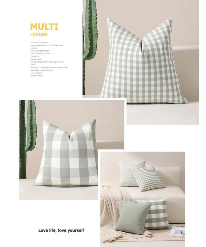 Green Pinstripe Pattern Set of 2 Decorative Cushion Covers - 45x45cm, Soft Polyester (Inserts Not Included)
