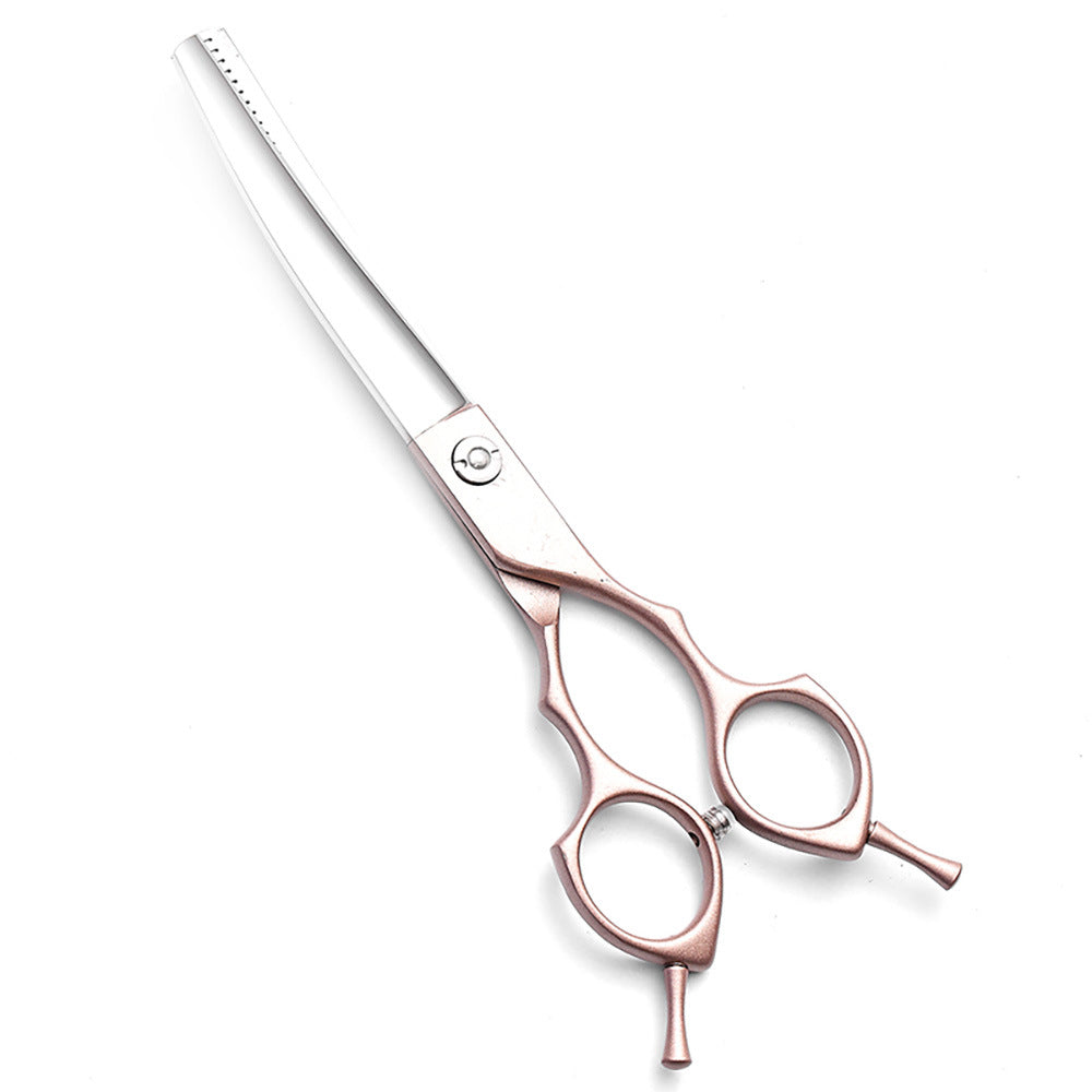 Rose Gold and Silver Professional 6.5 Inch CURVED Pet Grooming Blending Shears - 38-Tooth Stainless Steel Fluffy Finish Scissors for Dogs & Cats