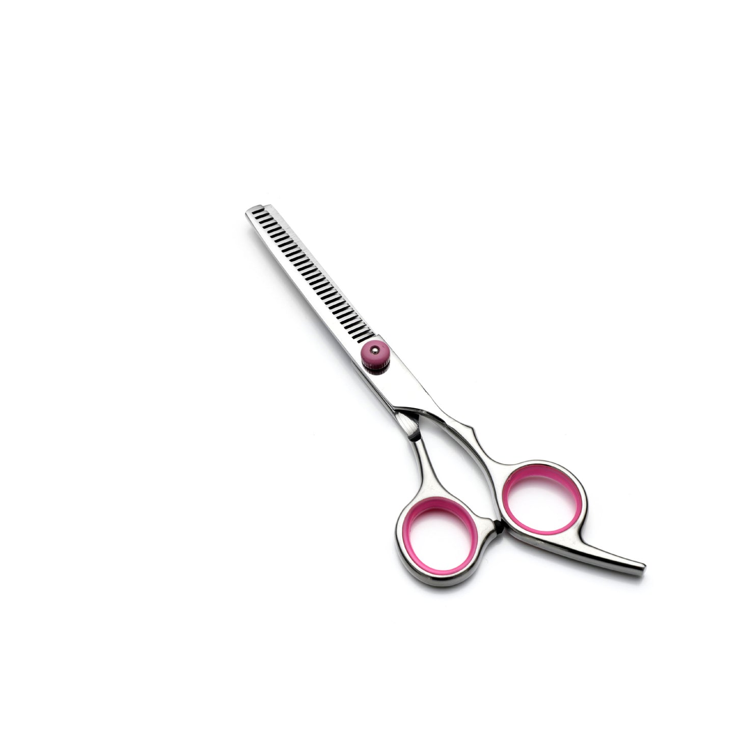 Pink and Silver Complete 5-Piece Pet Grooming Scissors Kit - Stainless Steel Straight, Curved & Thinning Shears with Comb & PU Case (6.0 Inch)