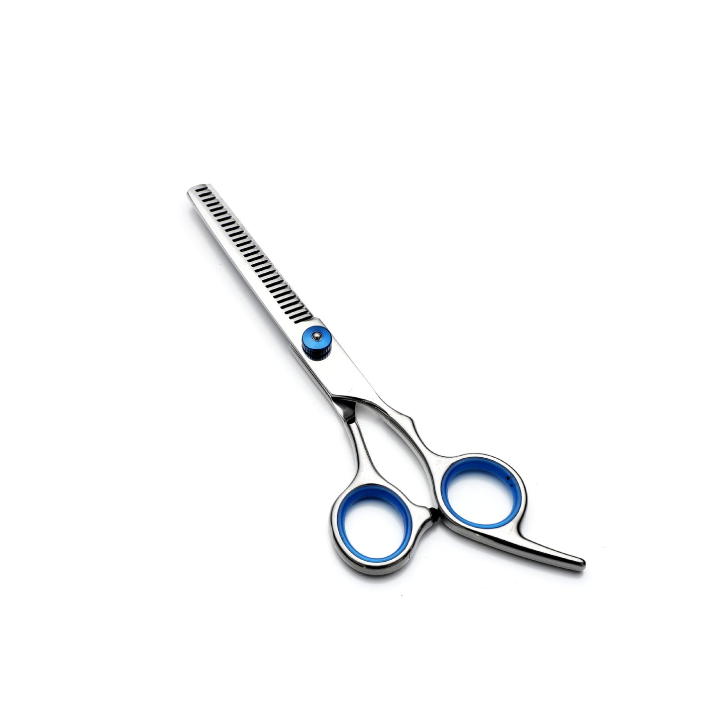 Blue and Silver Complete 5-Piece Pet Grooming Scissors Kit - Stainless Steel Straight, Curved & Thinning Shears with Comb & PU Case (6.0 Inch)