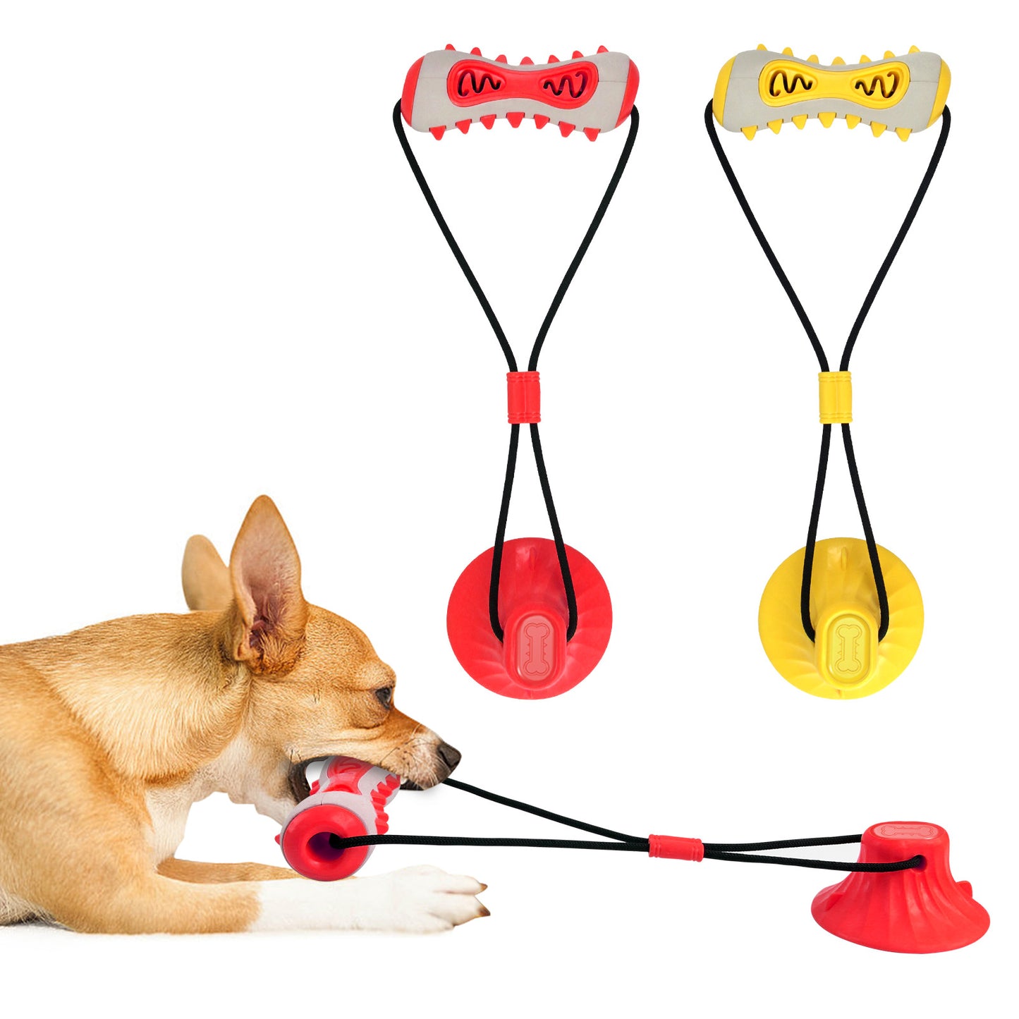 Red Interactive Dog Suction Cup Tug Toy - Durable TPR Chew & Treat Dispenser for Teeth Cleaning & Solo Play