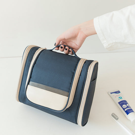 Dark Blue Large Capacity Hanging Travel Toiletry Bag - Portable Waterproof Organizer for Cosmetics, Makeup & Toiletries with Multiple Compartments